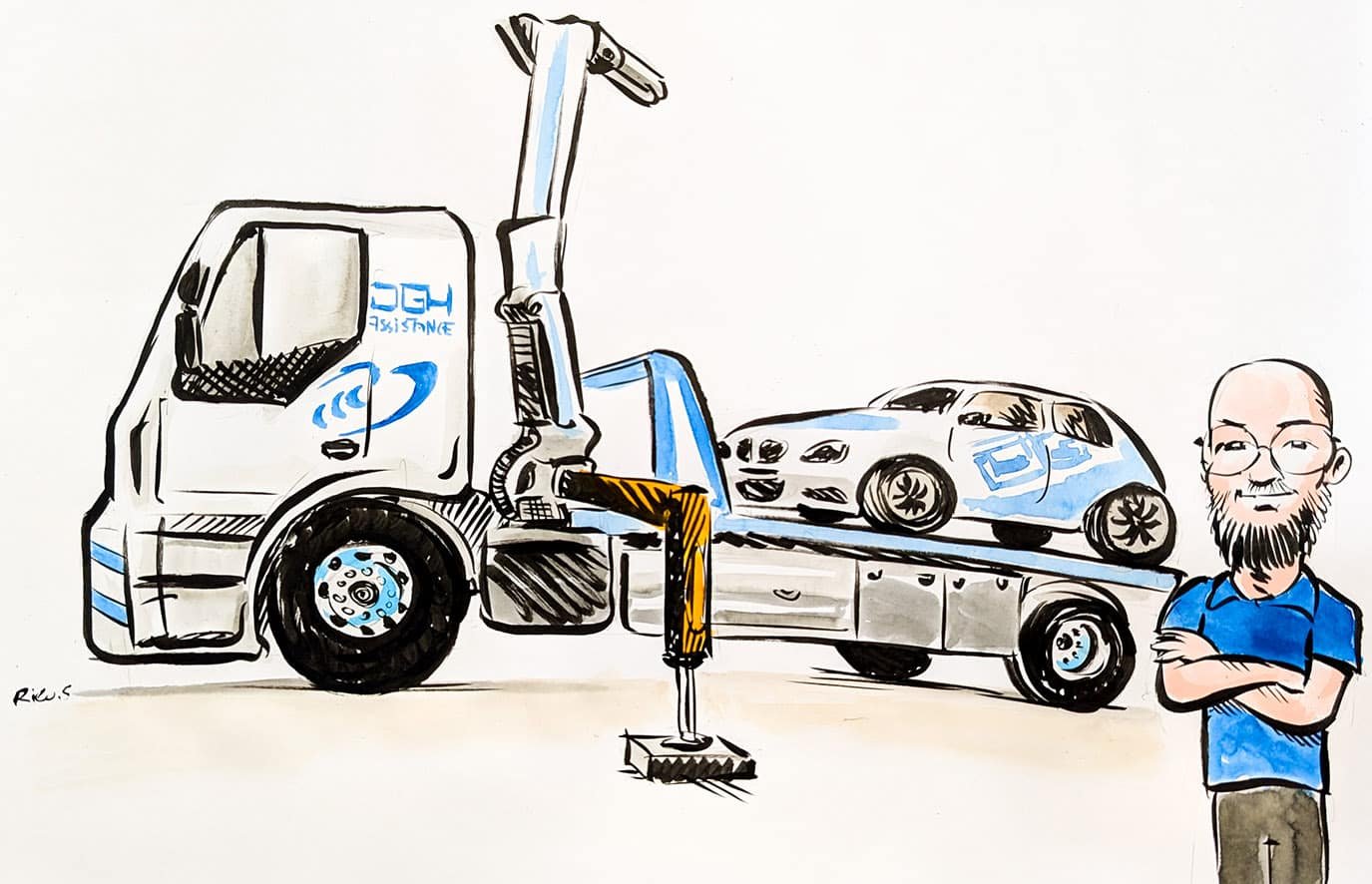 Caricatura de un camión y un coche deportivo