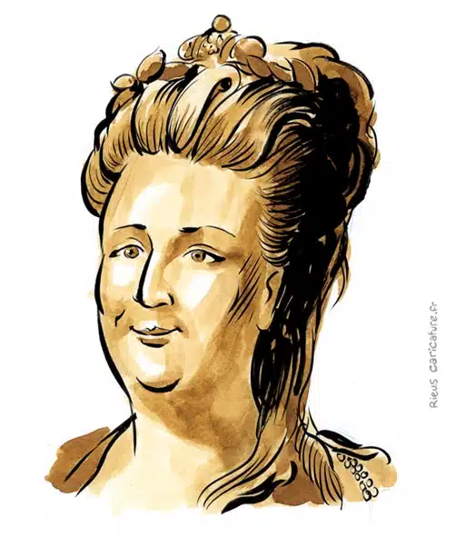 Retrato histórico en acuarela sepia de Catalina la Grande — Emperatriz — 1729–1796 · Sébastien Rieu