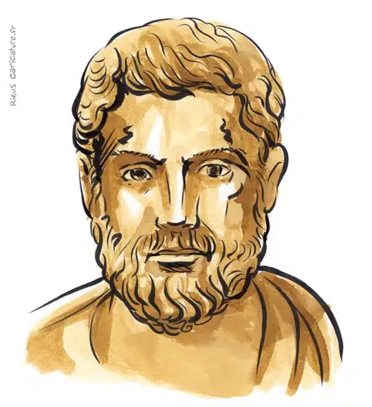 Retrato histórico en acuarela sepia de Clístenes — padre de la democracia — ~570–508 av. J.-C. · Sébastien Rieu