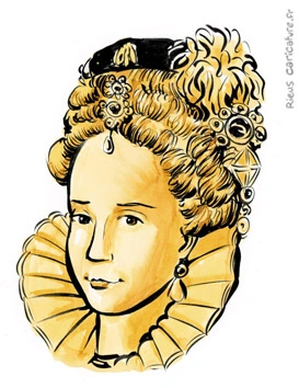 Retrato en acuarela sepia de Isabel I — Reina de Inglaterra — 1533–1603 · Sébastien Rieu