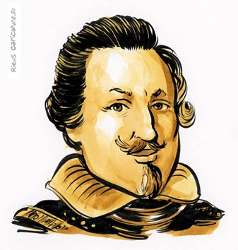Retrato en acuarela sepia de Fernando II — Emperador germánico — 1578–1637 · Sébastien Rieu