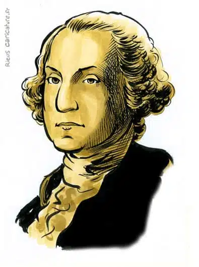 Retrato histórico en acuarela sepia de George Washington — 1er presidente — 1732–1799 · Sébastien Rieu