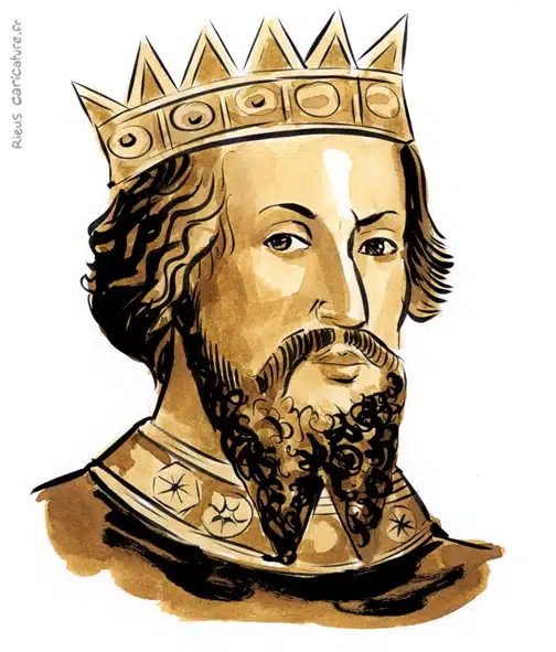 Retrato histórico en acuarela sepia de Guillermo el Conquistador — Roi — 1028–1087 · Sébastien Rieu