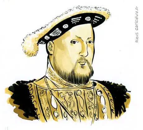 Retrato histórico en acuarela sepia de Henri VIII — Roi — 1491–1547 · Sébastien Rieu