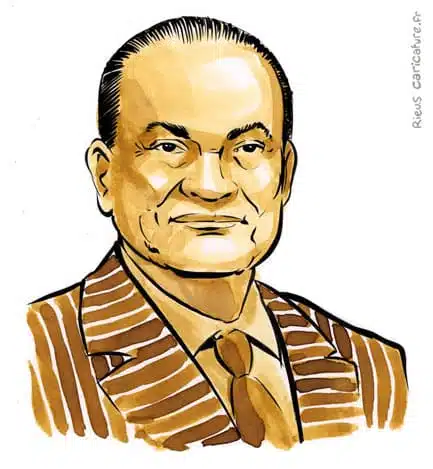 Retrato histórico en acuarela sepia de Hosni Moubarak — Presidente — 1928–2020 · Sébastien Rieu