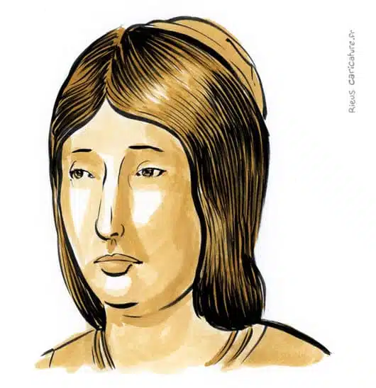 Retrato histórico en acuarela sepia de Isabel I de Castilla — reina de castilla — 1451–1504 · Sébastien Rieu