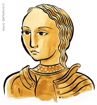 Retrato en acuarela sepia de Juana de Arco — Heroína francesa — 1412–1431 · Sébastien Rieu