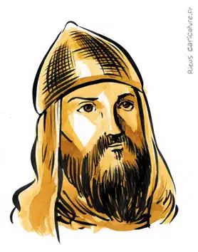 Retrato en acuarela sepia de El Cid — Caballero castellano — 1043–1099 · Sébastien Rieu