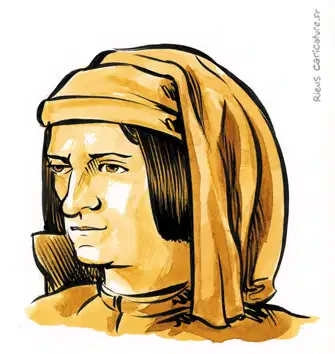 Retrato en acuarela sepia de Lorenzo de Médici — Señor de Florencia — 1449–1492 · Sébastien Rieu