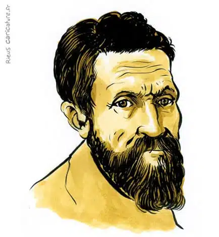 Retrato histórico en acuarela sepia de Miguel Ángel — Artista — 1475–1564 · Sébastien Rieu