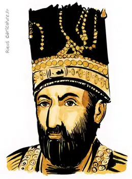 Retrato en acuarela sepia de Nader Sah — Sah de Persia — 1688–1747 · Sébastien Rieu
