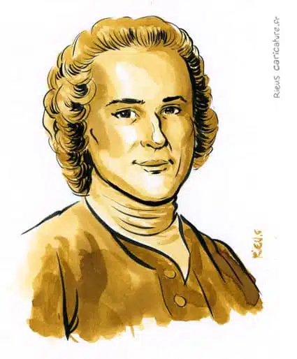 Retrato histórico en acuarela sepia de Jean-Jacques Rousseau — Philosophe — 1712–1778 · Sébastien Rieu