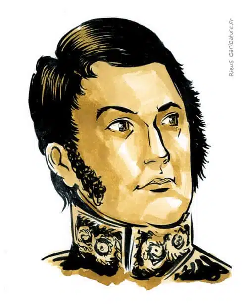 Retrato histórico en acuarela sepia de José de San Martín — Libertador de Argentina — 1778–1850 · Sébastien Rieu