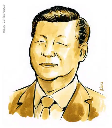 Retrato histórico en acuarela sepia de Xi Jinping — Presidente — 1953– · Sébastien Rieu