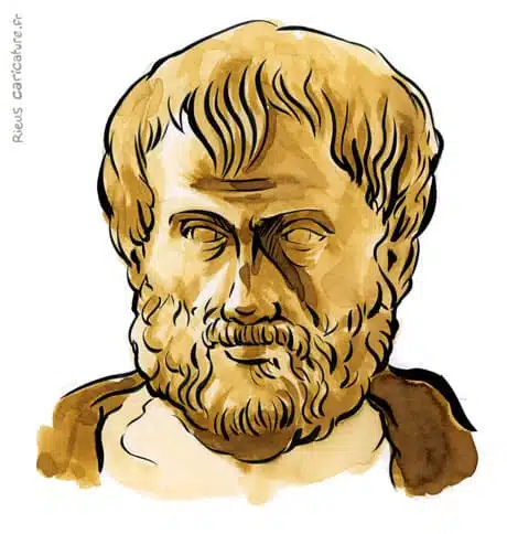 Retrato histórico en acuarela sepia de Aristóteles — Filósofo — 384–322 av. J.-C. · Sébastien Rieu