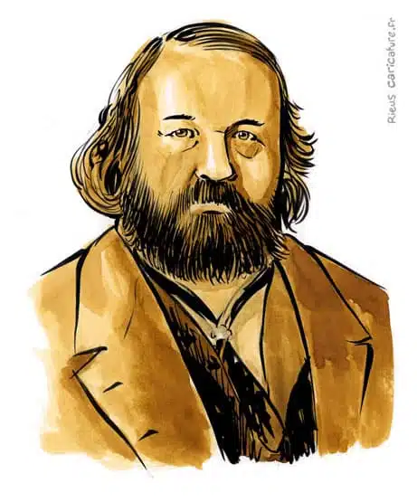 Retrato histórico en acuarela sepia de Mijaíl Bakunin — Anarquista — 1814–1876 · Sébastien Rieu