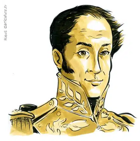 Retrato histórico en acuarela sepia de Simón Bolívar — Libertador de Venezuela — 1783–1830 · Sébastien Rieu