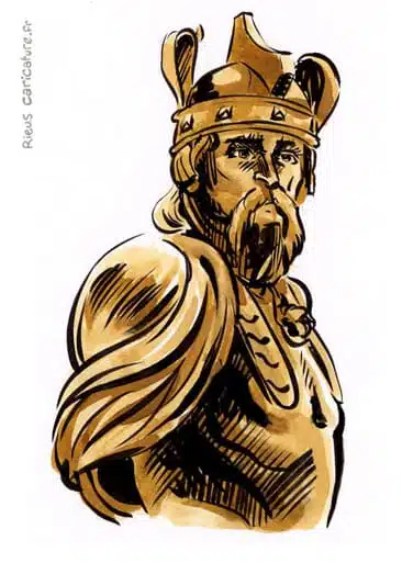 Retrato en acuarela sepia de Breno — Jefe galo — ~390 a.C. · Sébastien Rieu