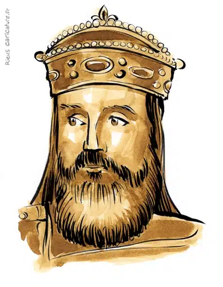 Retrato histórico en acuarela sepia de Carlomagno — Empereur d'Occident — 742–814 · Sébastien Rieu