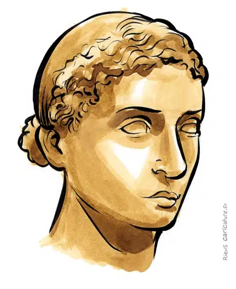 Retrato histórico en acuarela sepia de Cleopatra VII — reina de egipto — 69–30 av. J.-C. · Sébastien Rieu