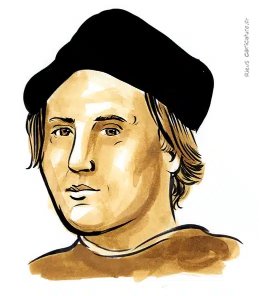Retrato histórico en acuarela sepia de Christophe Colomb — Navegador — 1451–1506 · Sébastien Rieu