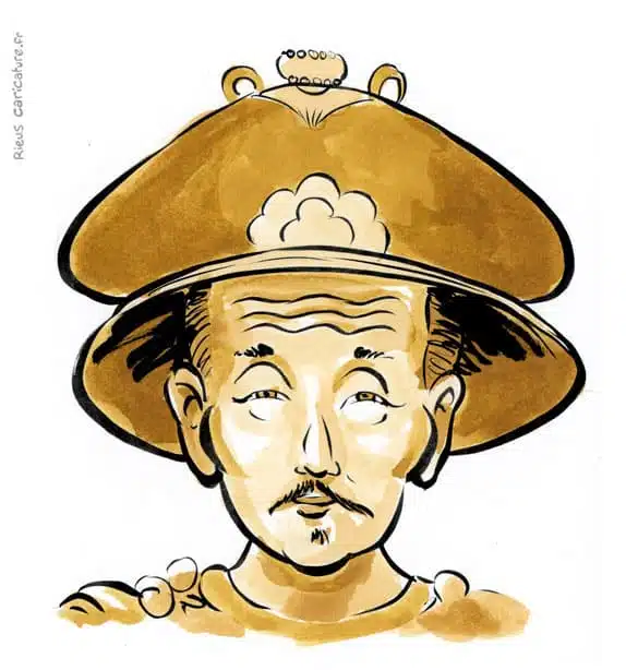 Retrato histórico en acuarela sepia de Daoguang — Emperador Qing — 1782–1850 · Sébastien Rieu