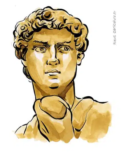 Retrato histórico en acuarela sepia de Rey David — rey de israel — ~1040–970 av. J.-C. · Sébastien Rieu