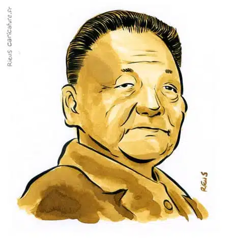 Retrato histórico en acuarela sepia de Deng Xiaoping — Estadista — 1904–1997 · Sébastien Rieu