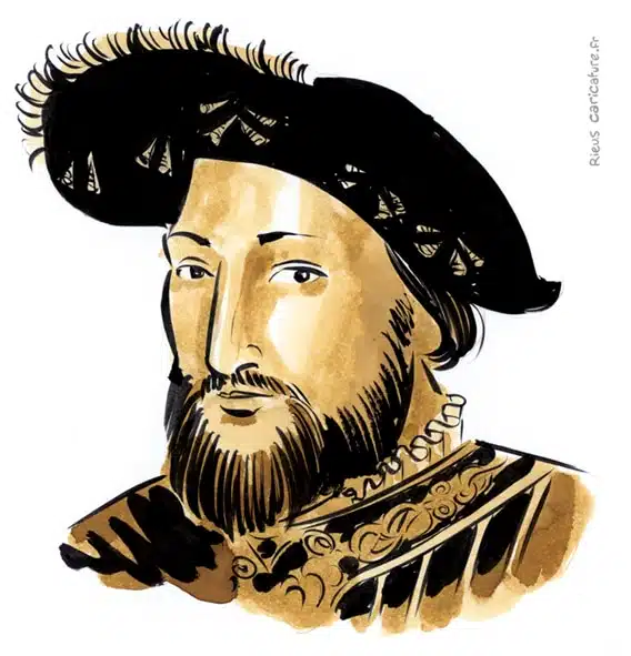 Retrato histórico en acuarela sepia de Francisco I de Francia — Roi de France — 1494–1547 · Sébastien Rieu