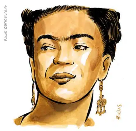 Retrato histórico en acuarela sepia de Frida Kahlo — Pintor — 1907–1954 · Sébastien Rieu