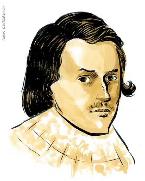 Retrato histórico en acuarela sepia de Georges Villiers — Duque de Buckingham — 1592–1628 · Sébastien Rieu