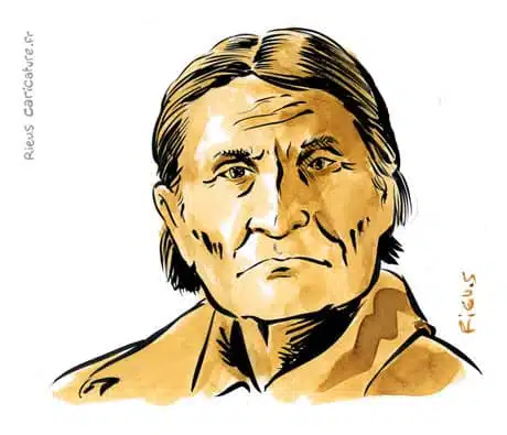 Retrato histórico en acuarela sepia de Jerónimo — jefe apache — 1829–1909 · Sébastien Rieu