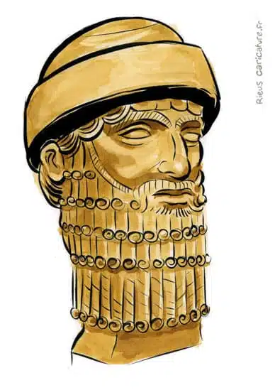 Retrato histórico en acuarela sepia de Hammurabi — rey de babilonia — ~1810–1750 av. J.-C. · Sébastien Rieu