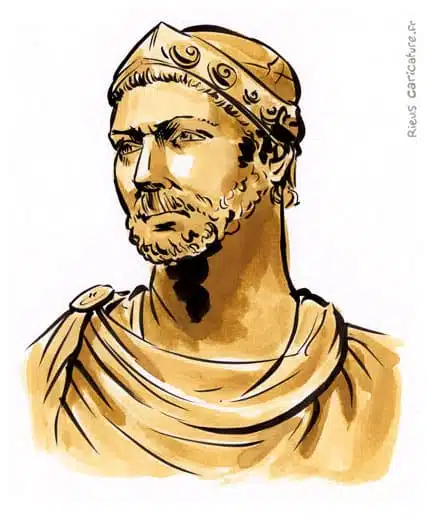 Retrato histórico en acuarela sepia de Hannibal Barca — general cartaginés — 247–183 av. J.-C. · Sébastien Rieu