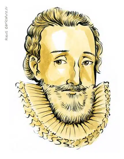 Retrato histórico en acuarela sepia de Enrique IV de Francia — Roi de France — 1553–1610 · Sébastien Rieu