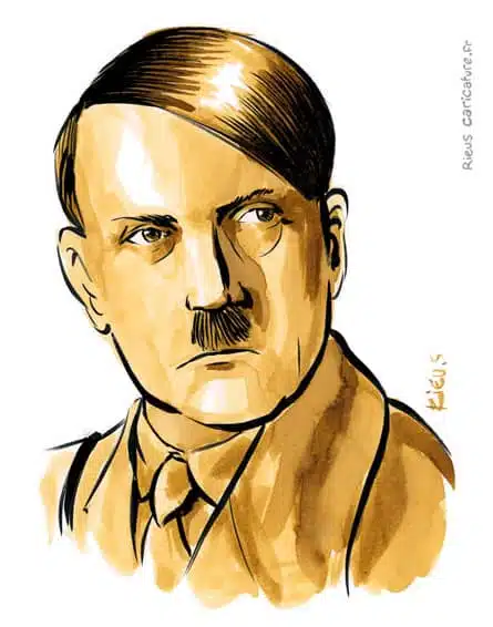 Retrato histórico en acuarela sepia de Adolf Hitler — Dictador — 1889–1945 · Sébastien Rieu