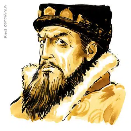 Retrato histórico en acuarela sepia de Iván el Terrible — Tsar — 1530–1584 · Sébastien Rieu