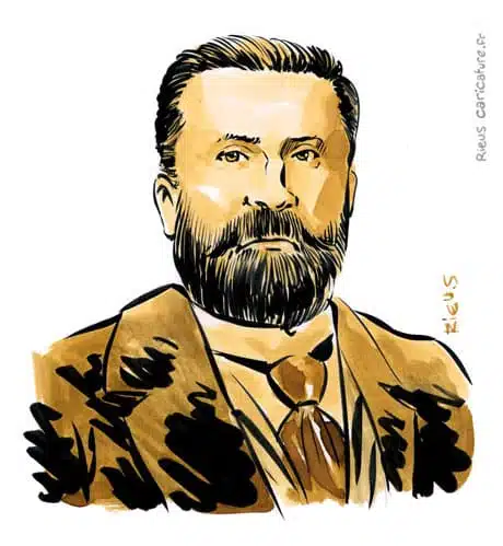 Retrato histórico en acuarela sepia de Jean Jaurès — Homme politique — 1859–1914 · Sébastien Rieu