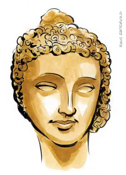 Retrato histórico en acuarela sepia de Kanishka — rey kushan — Ier-IIe s. · Sébastien Rieu
