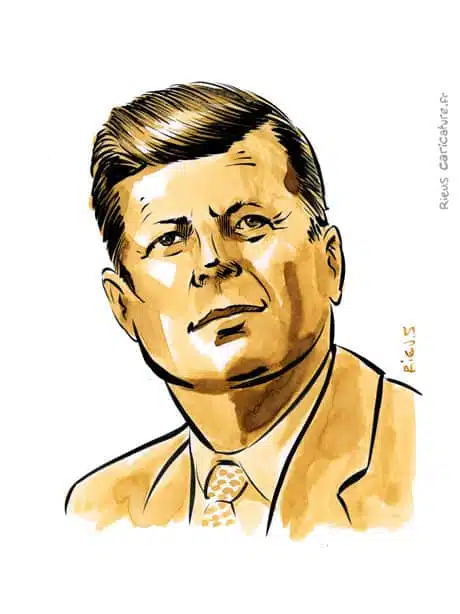 Retrato histórico en acuarela sepia de John F. Kennedy — 35º presidente — 1917–1963 · Sébastien Rieu