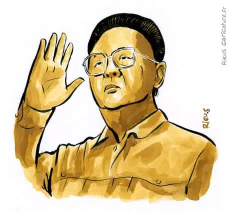 Retrato histórico en acuarela sepia de Kim Il-sung — Presidente — 1912–1994 · Sébastien Rieu