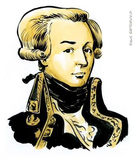Retrato histórico en acuarela sepia de Marqués de Lafayette — Général — 1757–1834 · Sébastien Rieu