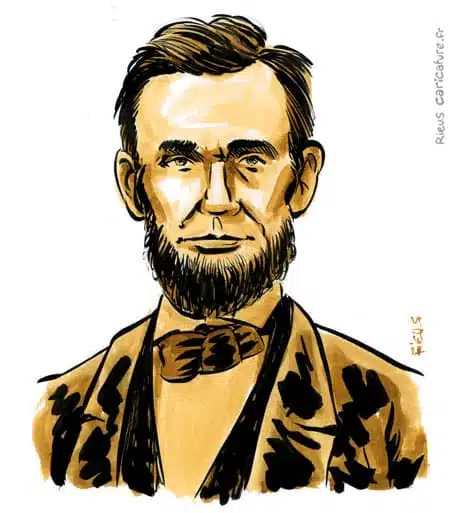 Retrato histórico en acuarela sepia de Abraham Lincoln — decimosexto presidente — 1809–1865 · Sébastien Rieu