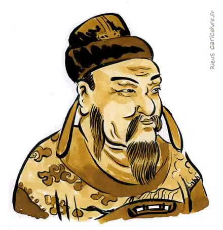 Retrato histórico en acuarela sepia de Liu Bang — Fundador de los Han — 256–195 av. J.-C. · Sébastien Rieu