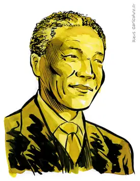 Retrato en acuarela sepia de Nelson Mandela — Presidente de Sudáfrica — 1918–2013 · Sébastien Rieu