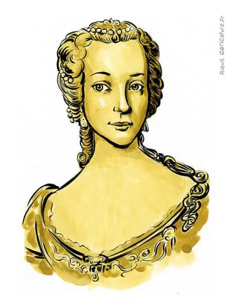 Retrato histórico en acuarela sepia de María Teresa de Austria — Emperatriz — 1717–1780 · Sébastien Rieu