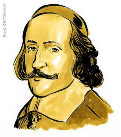Retrato histórico en acuarela sepia de Cardenal Mazarino — Cardinal et ministre — 1602–1661 · Sébastien Rieu