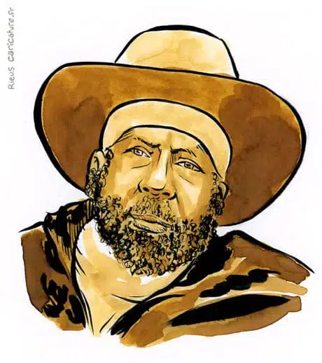 Retrato histórico en acuarela sepia de Menelik II — Negus — 1844–1913 · Sébastien Rieu