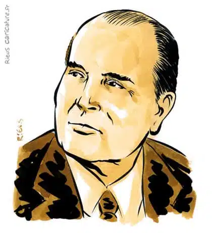 Retrato histórico en acuarela sepia de François Mitterrand — Président — 1916–1996 · Sébastien Rieu