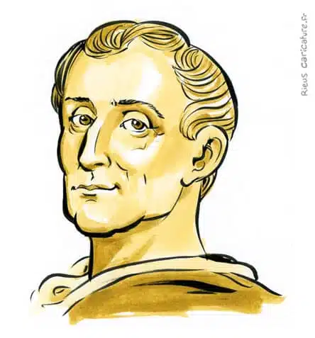 Retrato histórico en acuarela sepia de Montesquieu — Philosophe — 1689–1755 · Sébastien Rieu